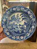 Antique Blue + White Transferware 7.75” Plate Boy Piping