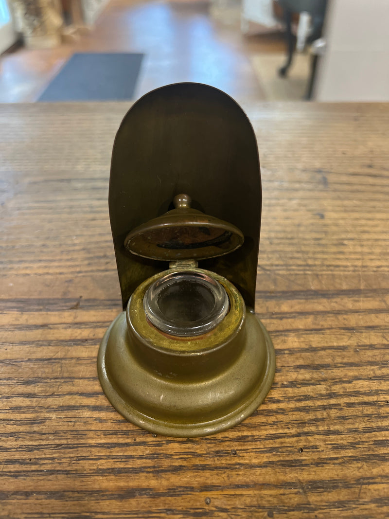 Antique Brass Inkwell with Removable Glass Bowl