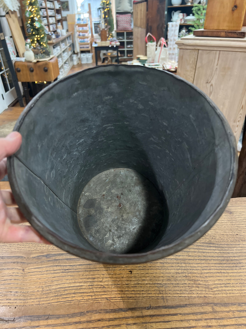 Vintage Galvanized Steel Handled Double Red Banded Bucket