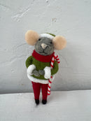 Handmade Wool Felt Mouse Ornament, Red & Green, 2 Styles