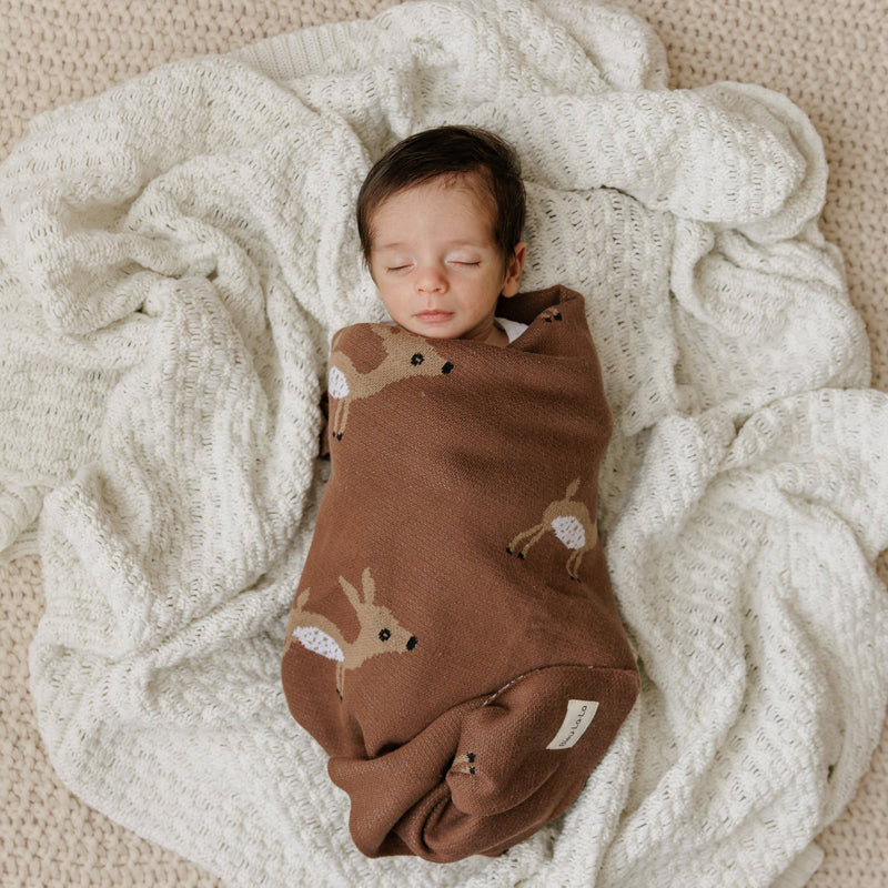 100% Luxury Cotton Receiving Swaddle Baby Blanket - Deer: Sage