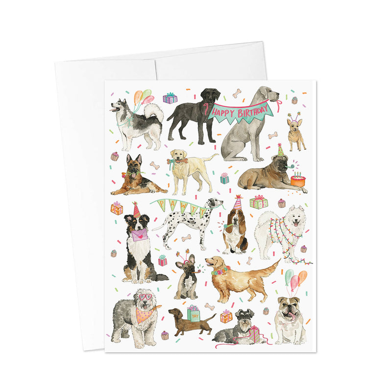 Pawty Pups  Card - Happy Birthday Dog Greeting Card: Single Card