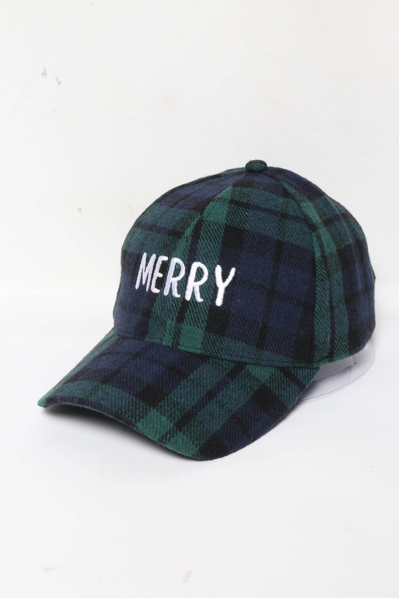 MERRY Christmas embroidery Plaid woven Baseball Cap: Red