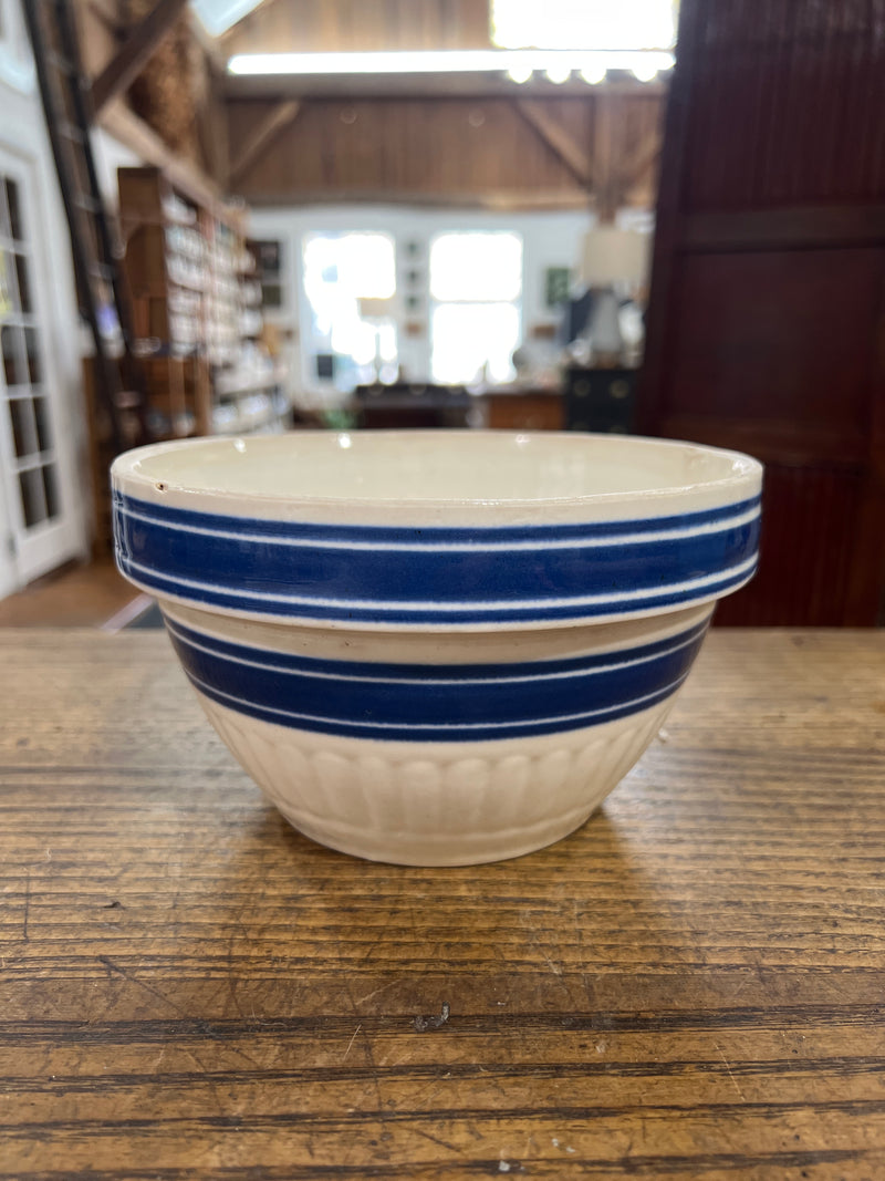 Antique Stoneware Bowl with Cobalt Blue Bands