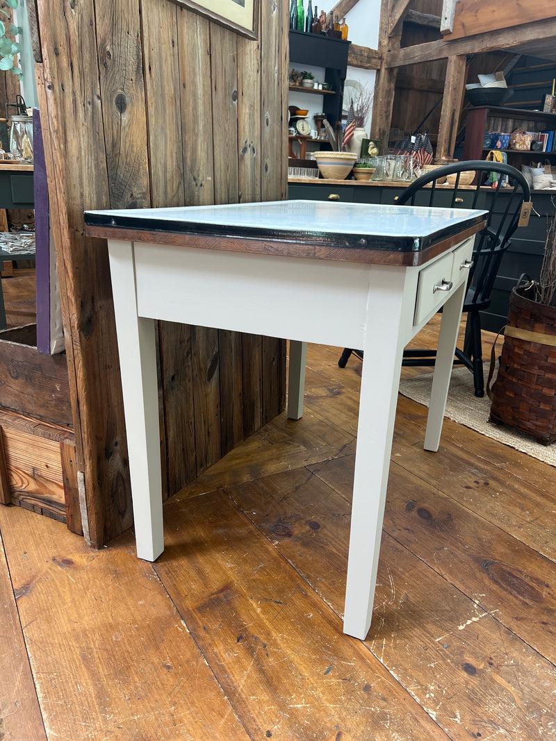 Vintage Enamel Top with Extendable Wooden Top Table
