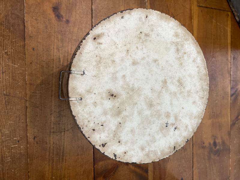 Vintage White Flour 19" Round Canister Tin with Hinged Lid