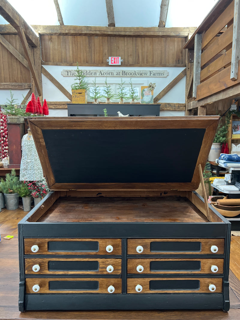 Antique Oak Counter Top Six Drawer Spool Cabinet Slant Top Desk