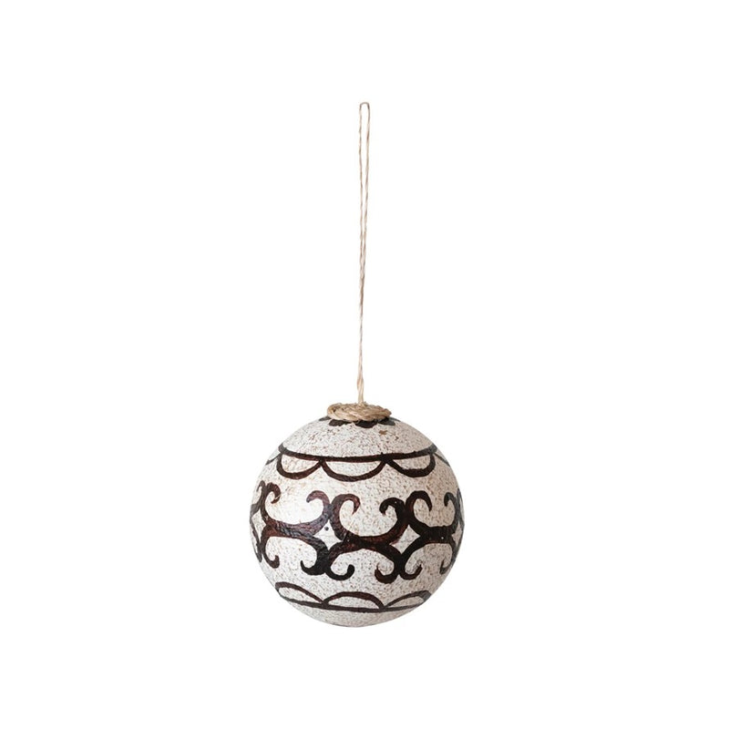 Hand-Painted Plastic Ball Ornament w/ Pattern & Jute Twine