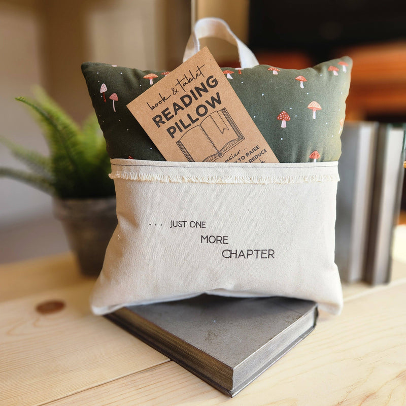 Just One More Chapter, Reading Pillow, Tiny Mushroom Print