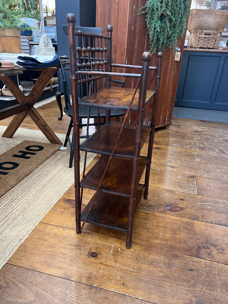 Vintage Dark Stained Bamboo Four Tiered Shelf Unit