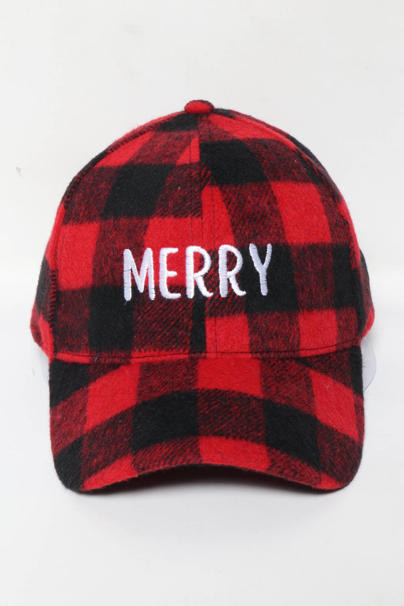 MERRY Christmas embroidery Plaid woven Baseball Cap: Red