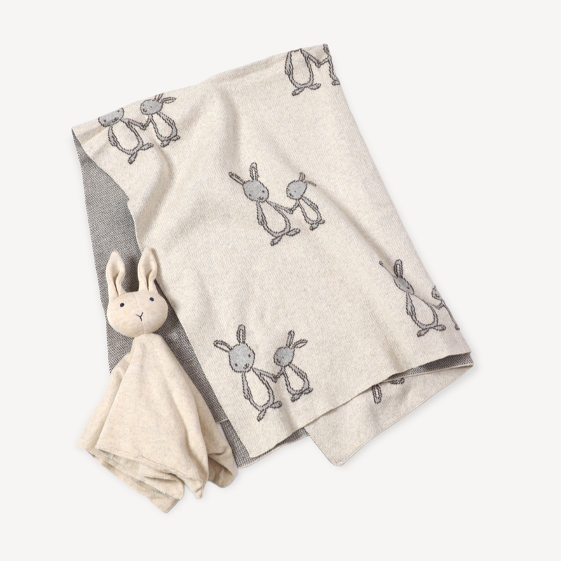 Bunny - Organic Cotton Jacquard Sweater Knit Baby Blanket: One Size