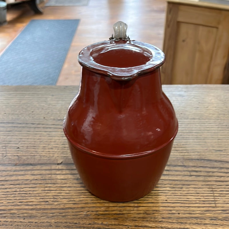 Vintage French Brick Red Enamel Kettle/Pitcher