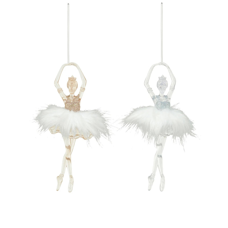 Acrylic Ballerina w/ Glitter & Faux Fur Skirt Ornament