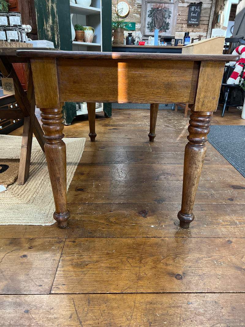 Antique Oak Two Drawer Table with Turned Legs