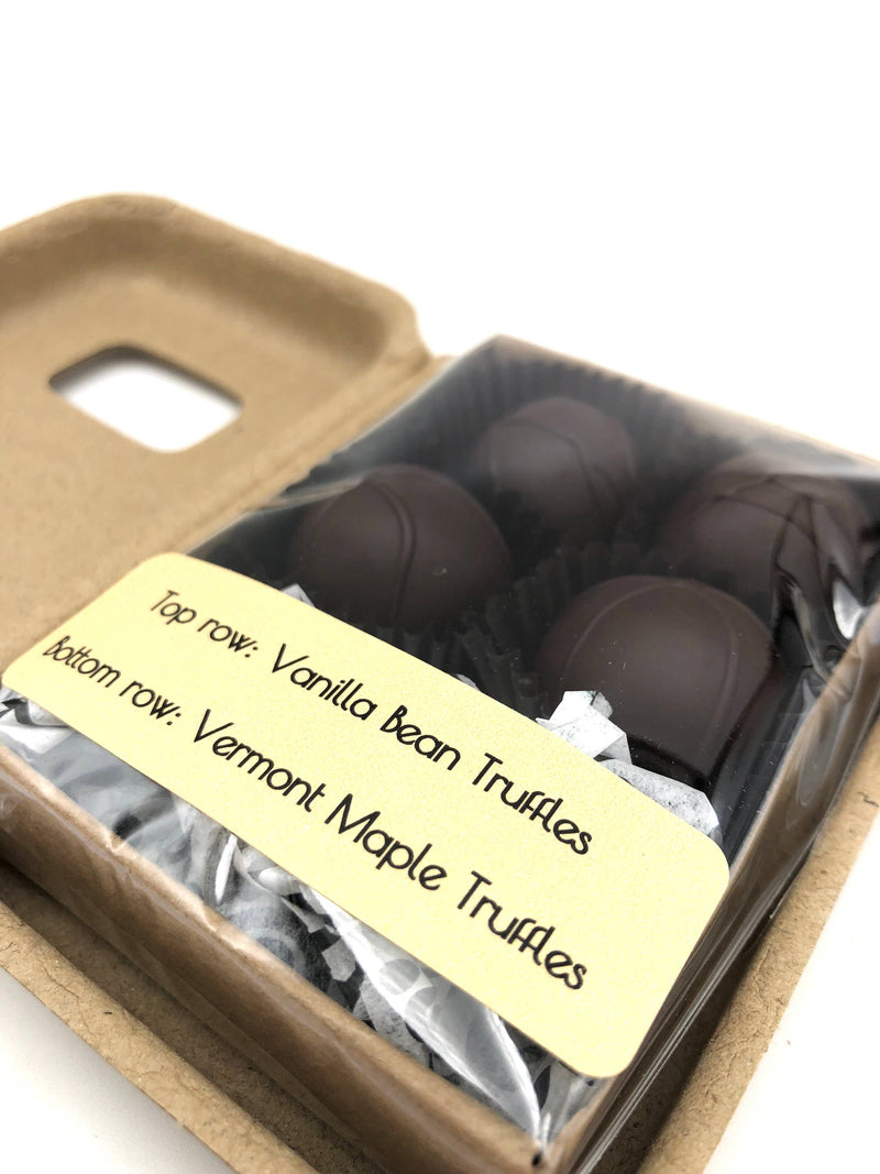 4 Piece Dark Chocolate Truffles: Vanilla Bean & VT Maple