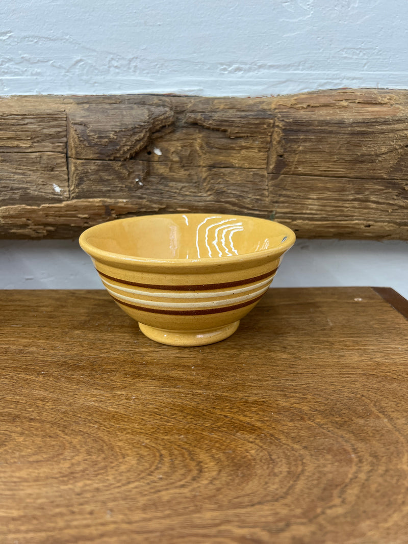 Antique Yellow Ware Double White + Double Brown Banded 5” Bowl