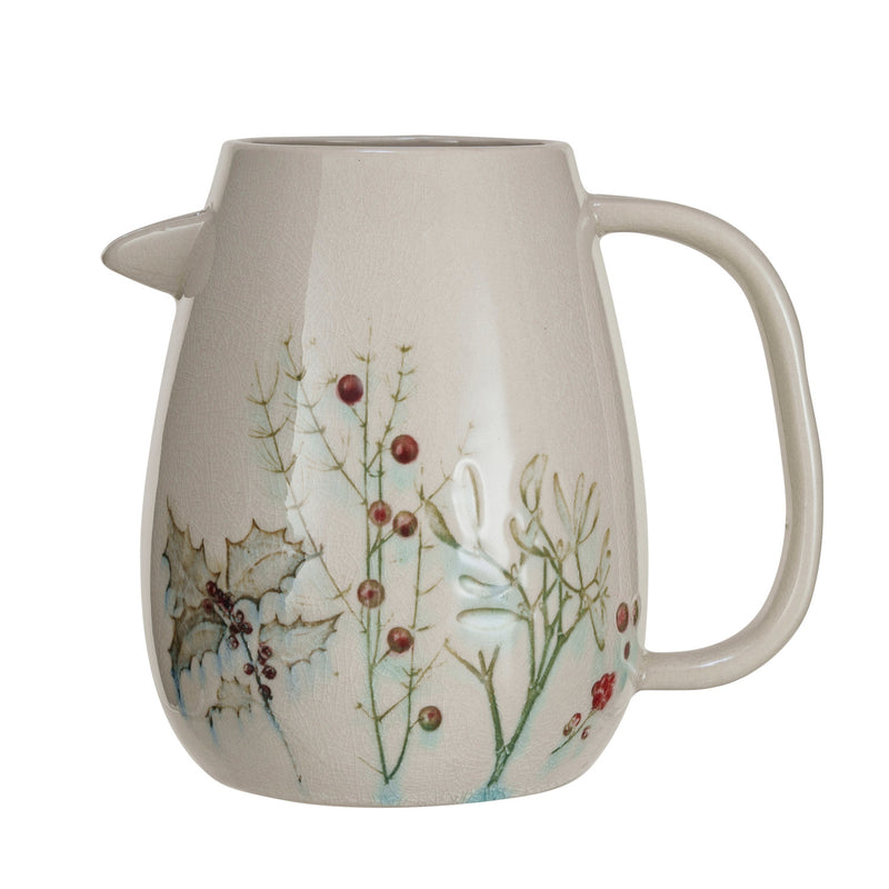 Debossed Stoneware Pitcher w/ Seasonal Botanicals