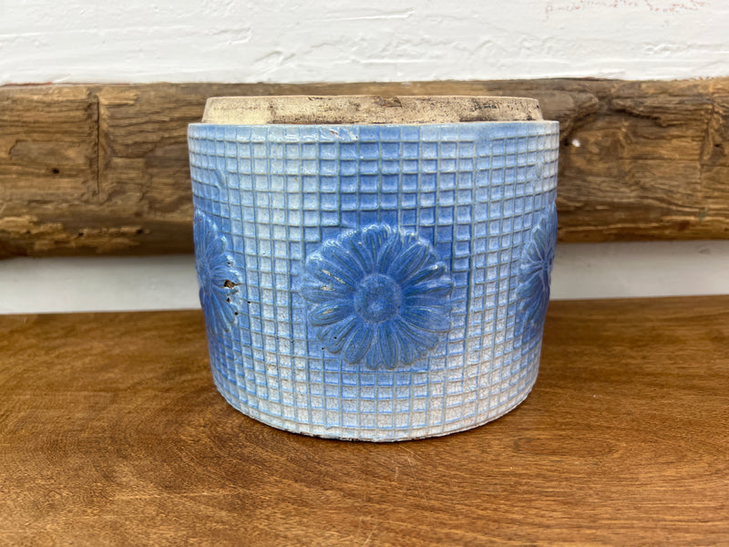 Antique Salt Glazed Stoneware with Raised Daisies Crock