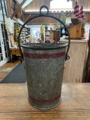 Vintage Galvanized Steel Handled Double Red Banded Bucket