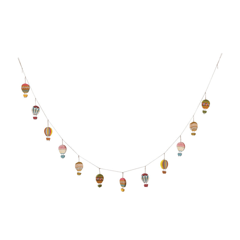 Hand-Painted Paper Hot Air Balloon Garland on Jute Cord, Multi Color