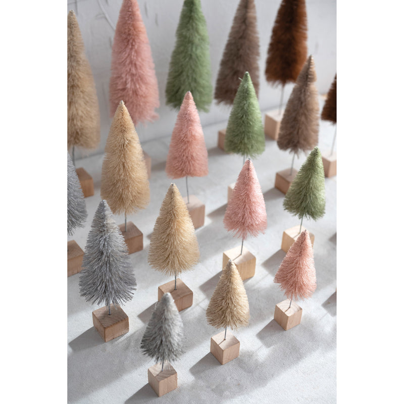 11"H Sisal Bottle Brush Tree with Wood Base, 6 Colors