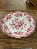 Vintage Premiere Asiatic Pheasants Scalloped Pink + White Transferware 12" Platter
