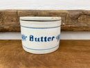 Antique Double Blue Banded Stoneware Butter Crock with Lid