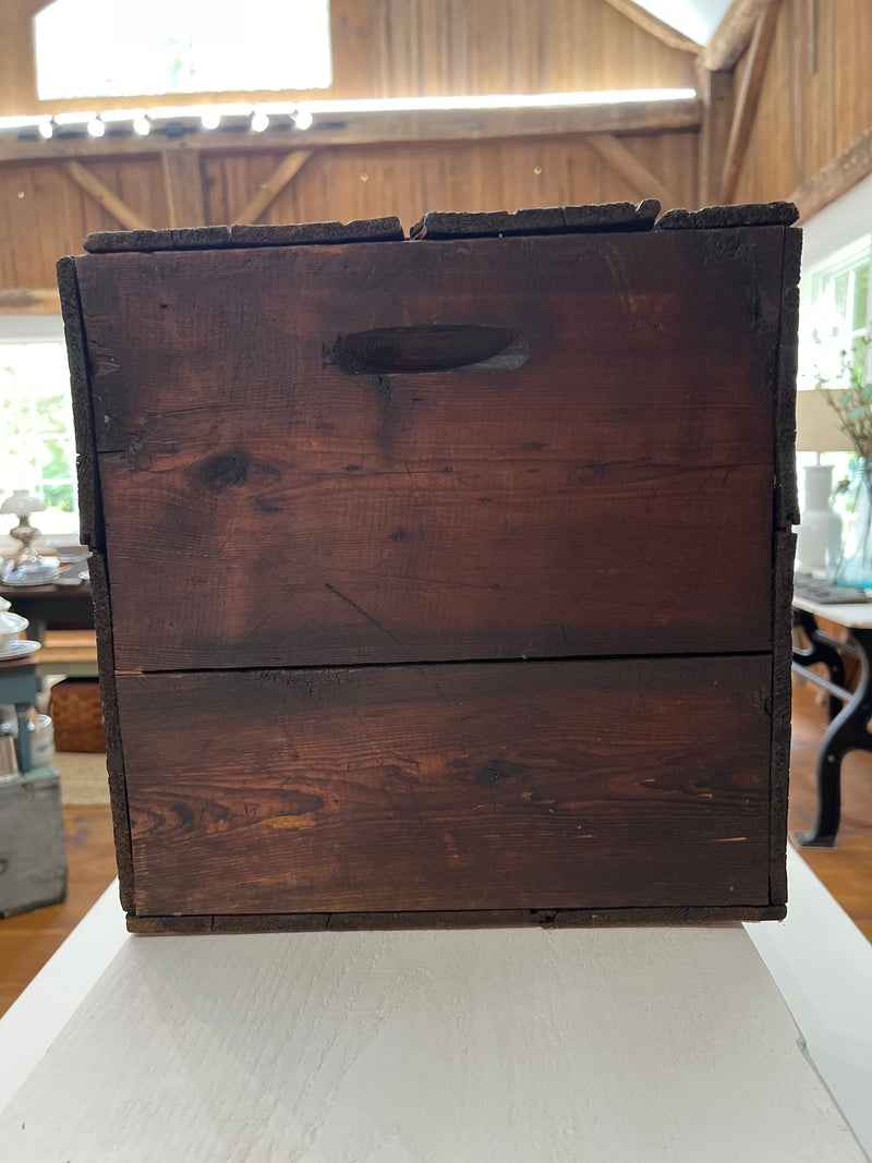 Antique Snell and Simpson Biscuit Company Leather Hinged Lid Display Wooden Box