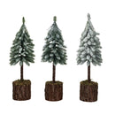 Faux Fir Tree w/ Wood & Moss Base, Snow/Frost Finish, Green (10.25")
