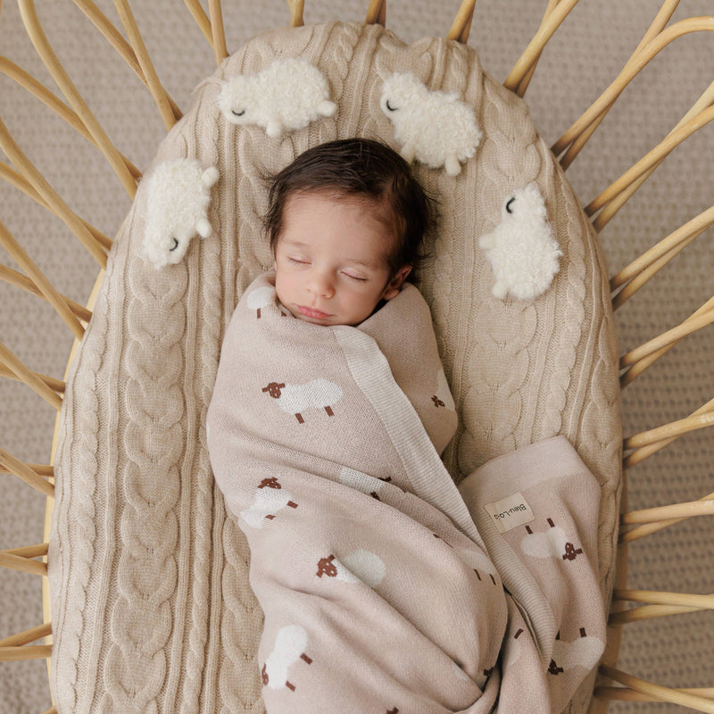 100% Luxury Cotton Receiving Swaddle Baby Blanket - Sheep: Taupe