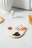 Handmade Felt Coffee Cup Mug Table Mat Coasters - Fatty Cat: White
