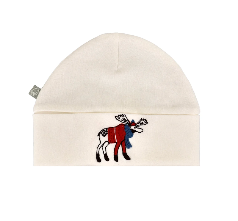 Baby Embroidered Roll Up Hat | Ivory Moose:Small