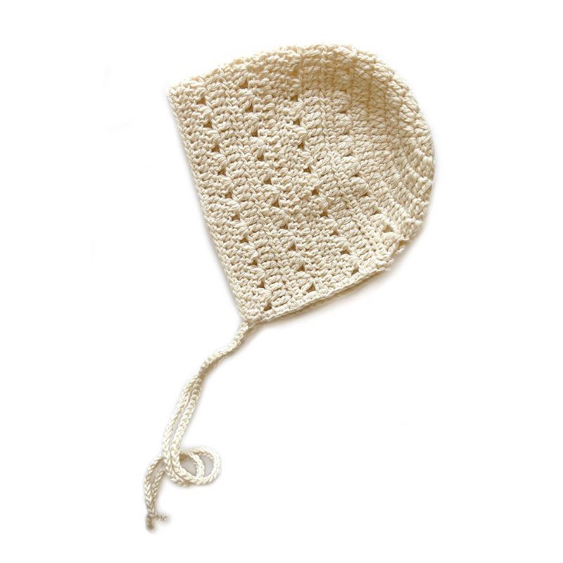 Crocheted Baby Toddler Bonnet Hat - Cream: S - 3 - 6m