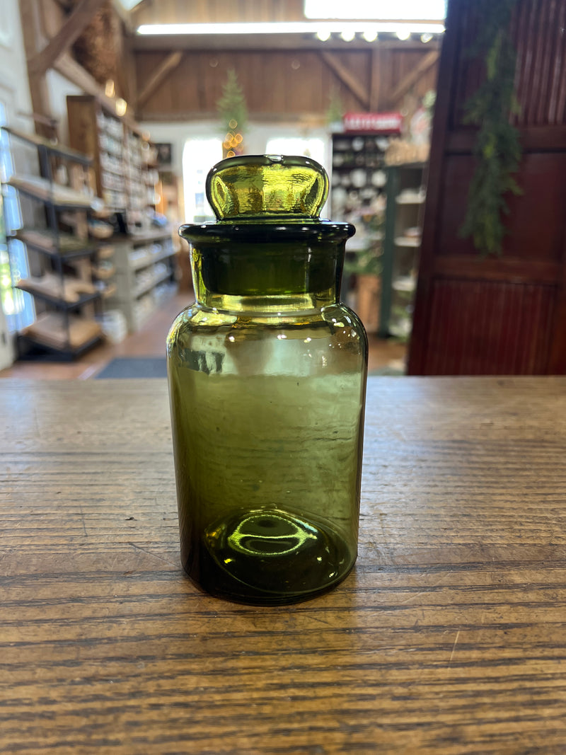 Vintage Green 6” Apothecary Jar w/ Glass Lid