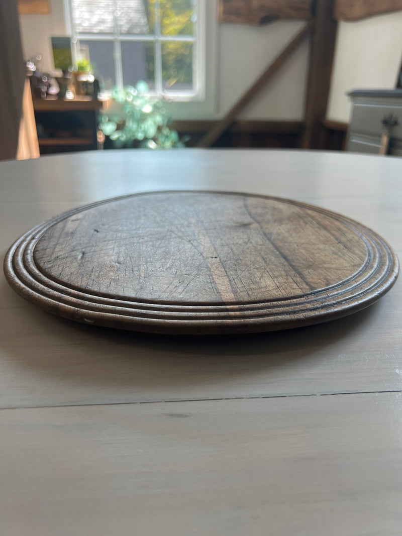 Antique Carved Round Wooden Bread Board