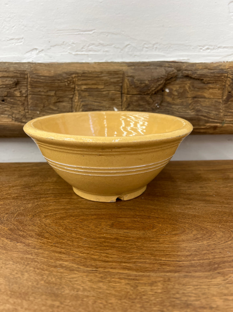 Antique 7” Yellow Ware Three White Banded Bowl