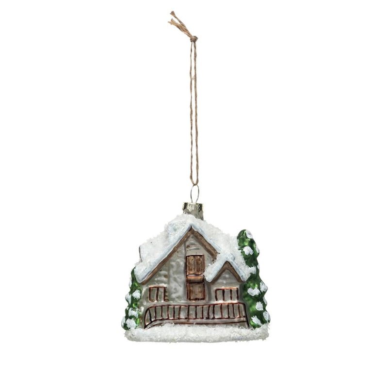 Glass Cabin Christmas Ornament