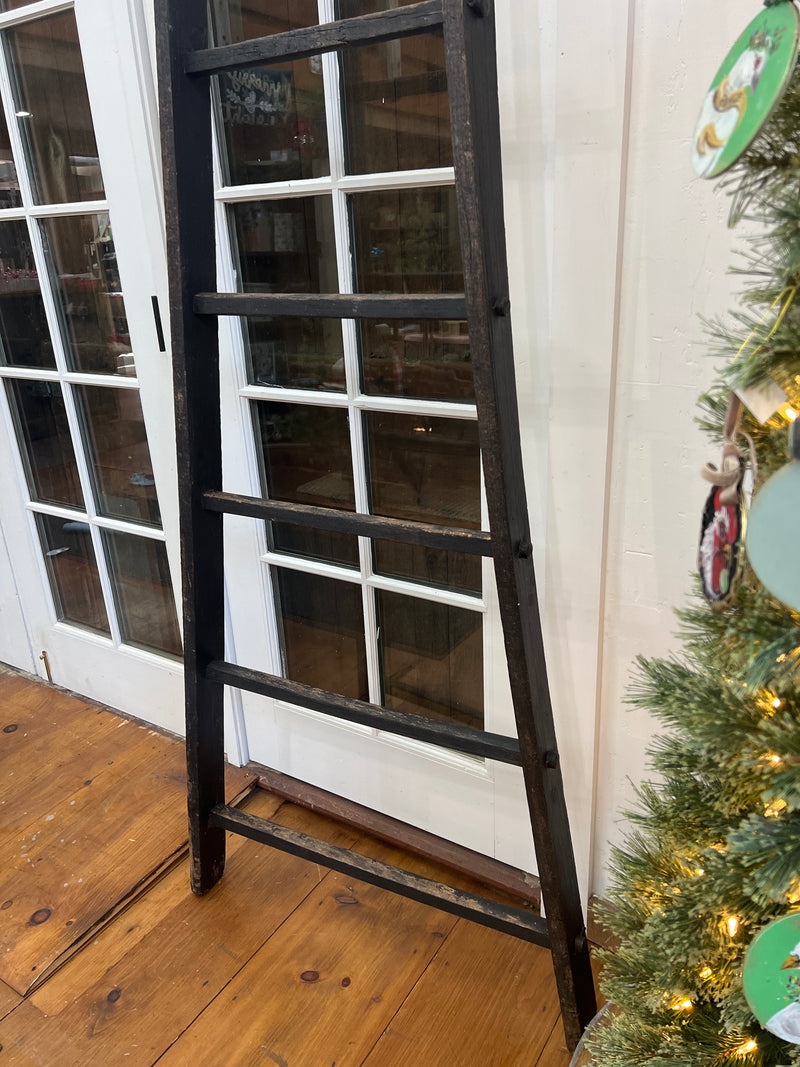 Antique 10’ 5.75” Black Painted Tapered Ladder