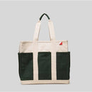 Multi-Pocket Canvas ToteCraft Bag Medium: Natural with Hunter Green