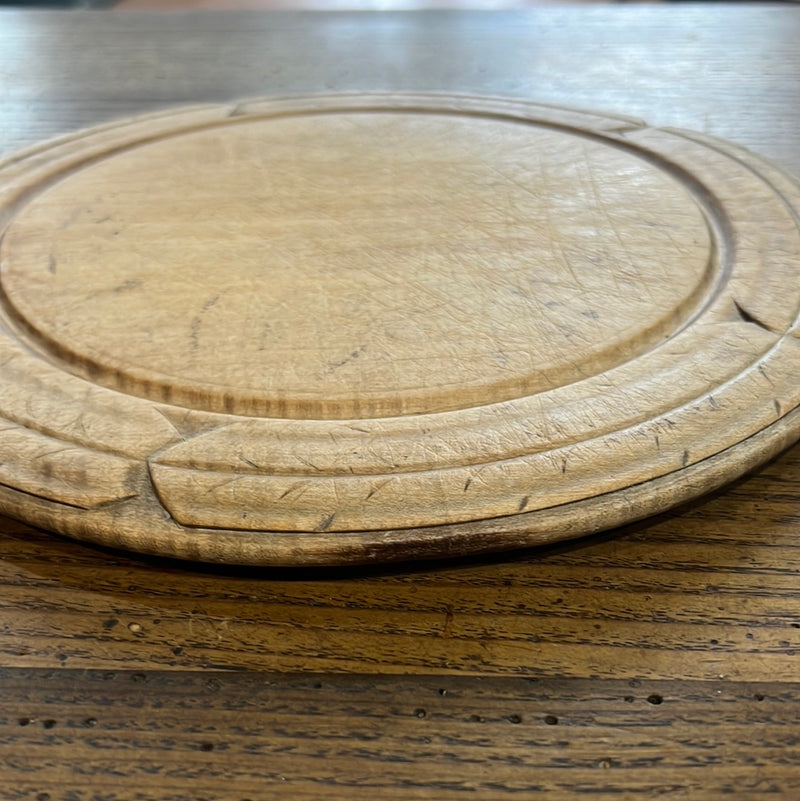 Antique English Carved Round Wooden Bread Board