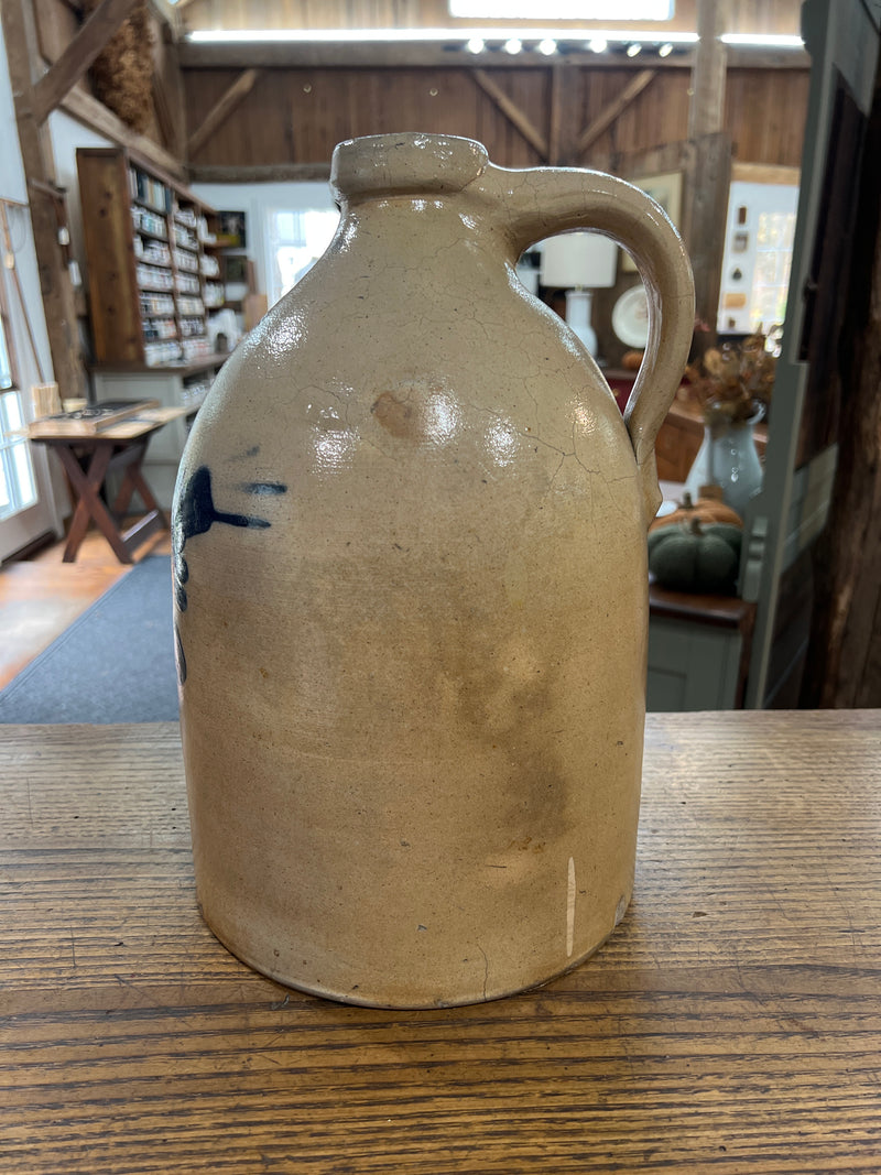 Antique Salt Glazed Two Gallon Stoneware Cobalt Blue Floral Design Jug