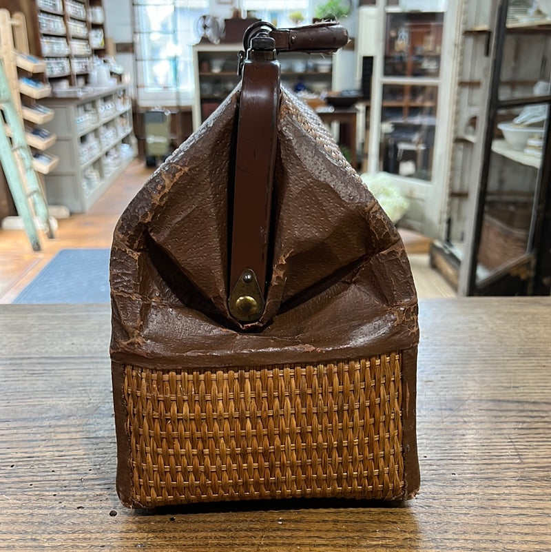 Vintage Leather + Wicker Doctor/Travel Bag