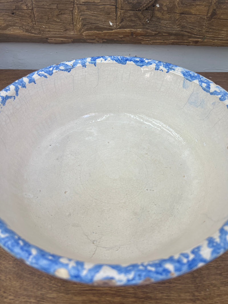 Antique Blue + White Spongeware Cream/Milk Pan