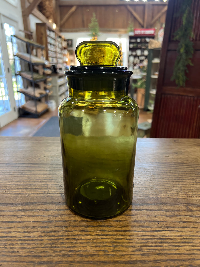 Vintage Green 9” Apothecary Jar w/ Glass Lid