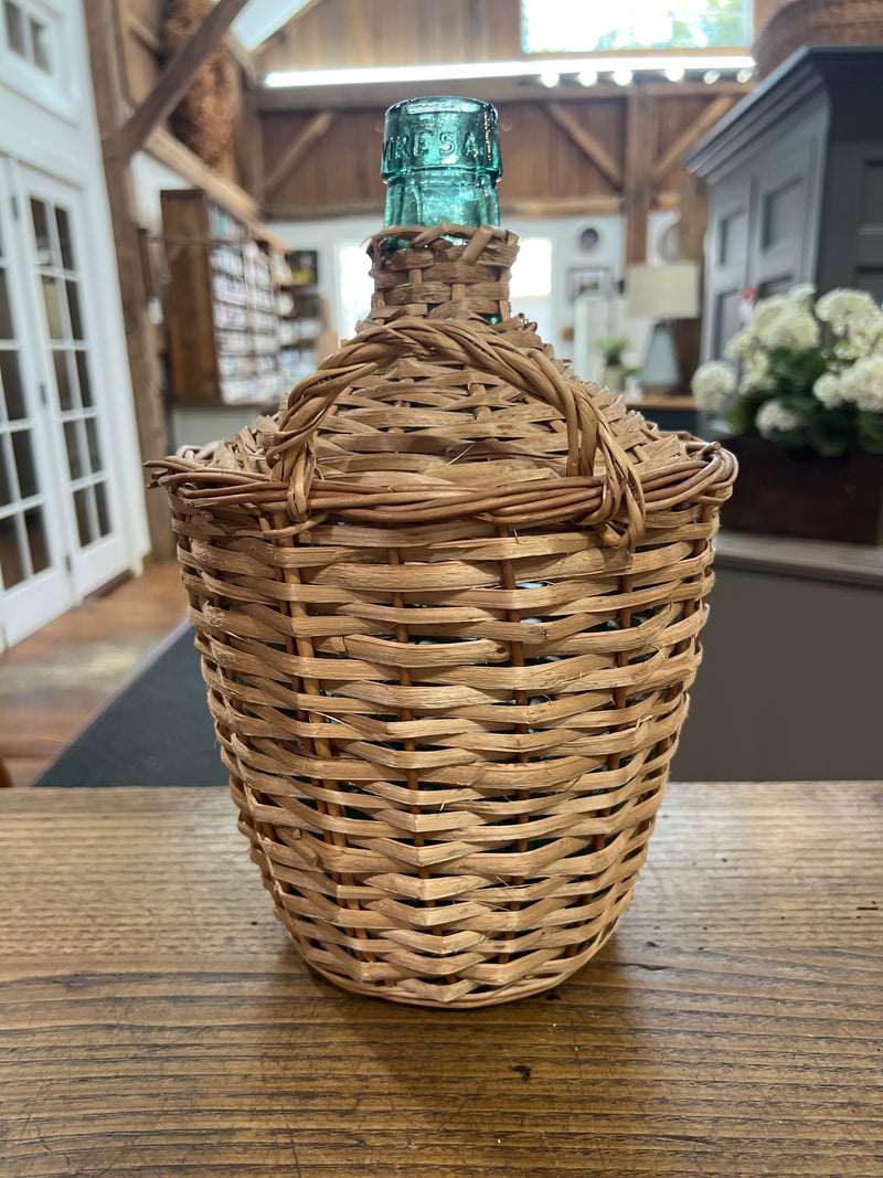 Vintage European Demijohn Wicker Wrapped Bottle with Handles