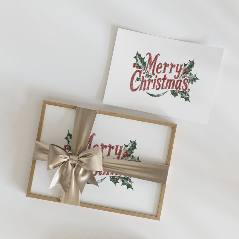 Merry Christmas Holly Art Print: 11" x 14"