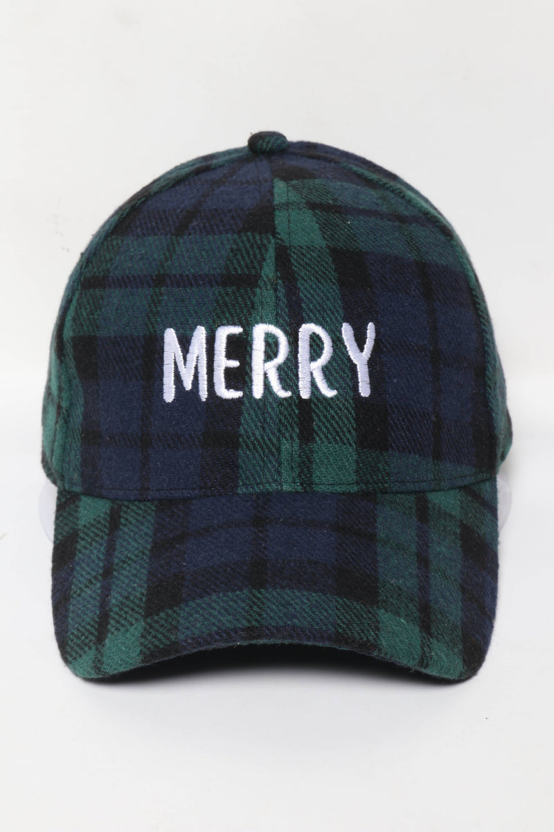 MERRY Christmas embroidery Plaid woven Baseball Cap: Red