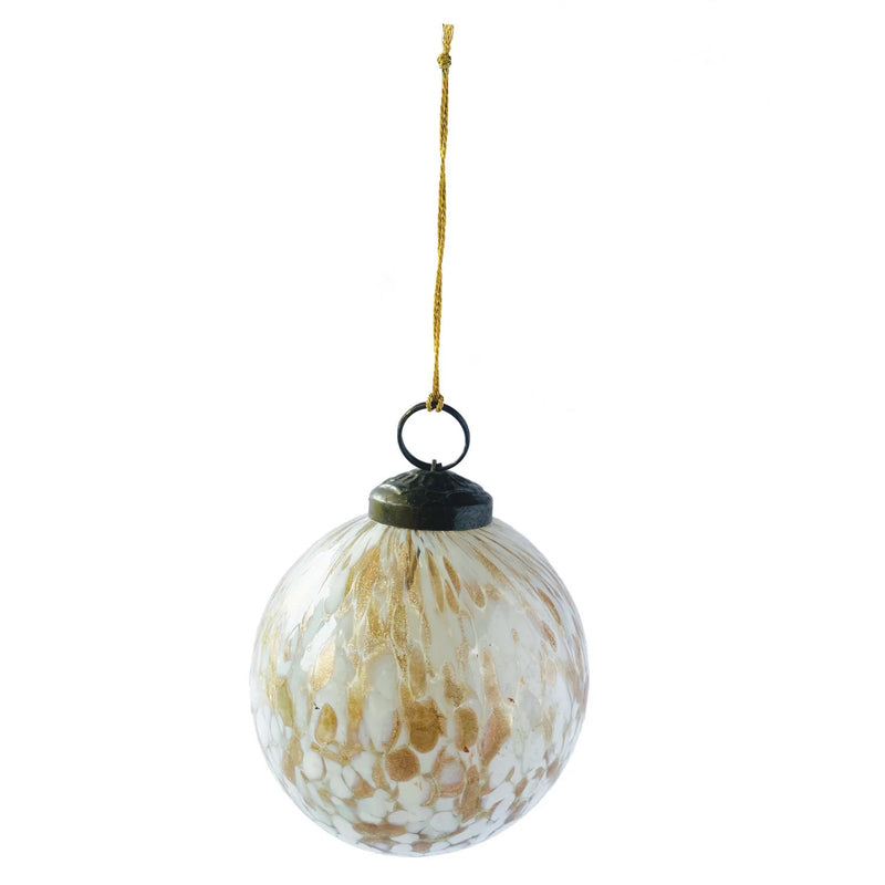 Recycled Confetti Glass Ball Ornament, White & Gold Finish