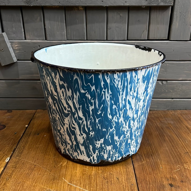 Vintage Blue Swirl Enamel Bucket